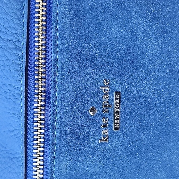 KATE SPADE blue Pebble Leather Suede Snakeskin detail top handle satchel bag - Picture 2 of 14